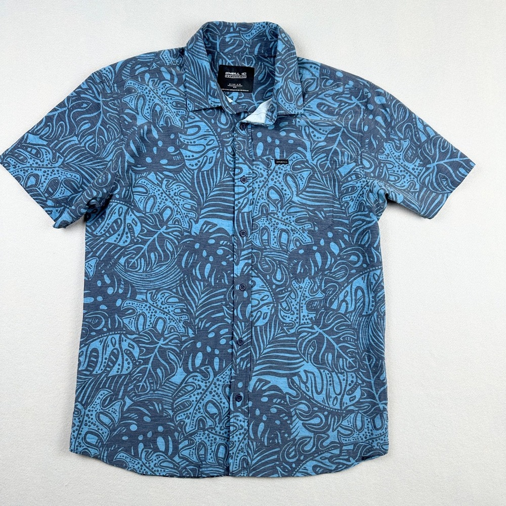 Discontinued O'Neill TRVLR Hyperdry Shirt Short Sleeve Blue Leaf Pattern Medium